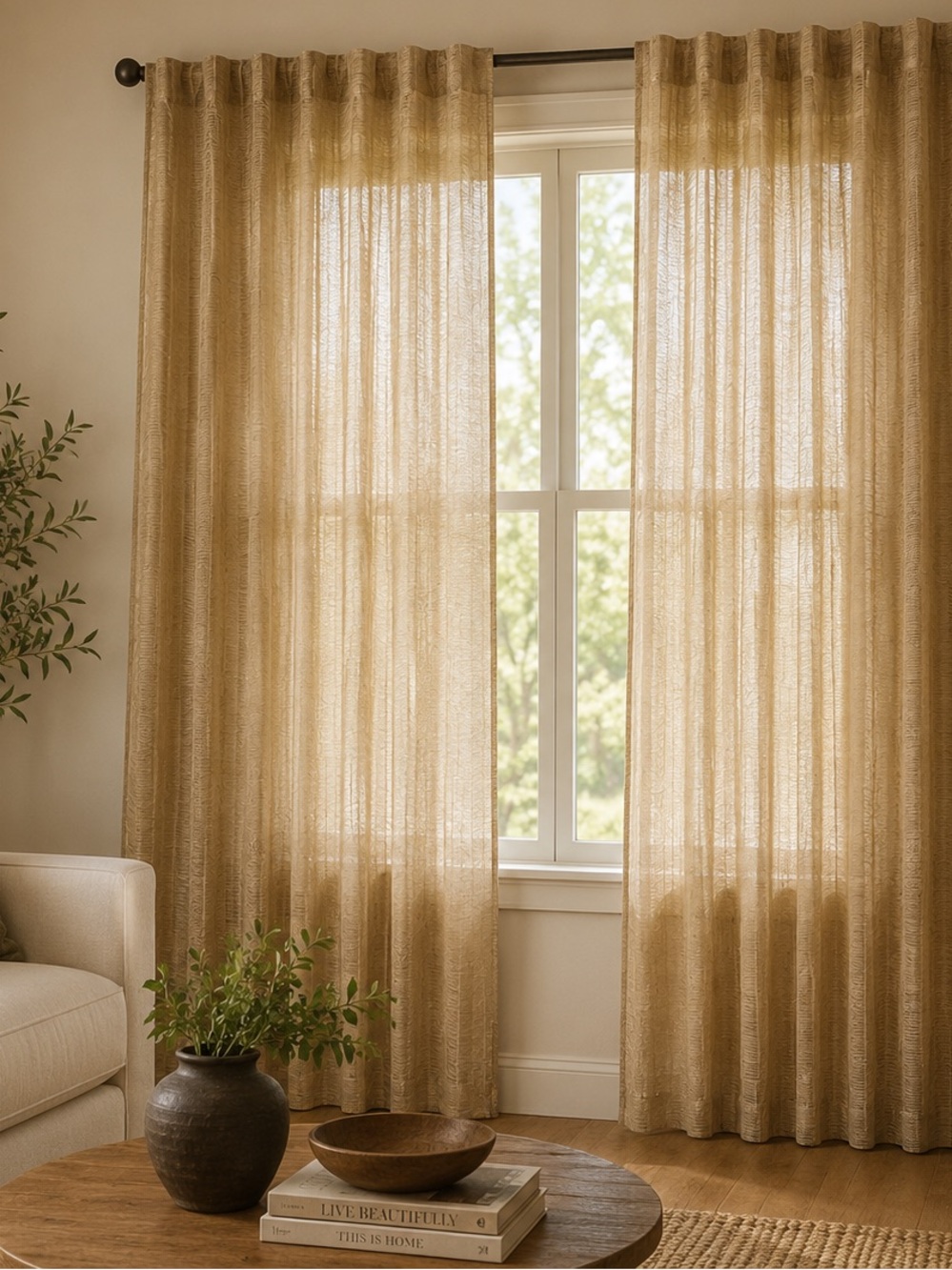 6 individual Semi-Sheer Textured Stripe Curtain Panel – 52” W x 82”